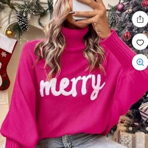 BRAND NEW HOT PINK MERRY MOCK NECK TURTLENECK SWEATER size Medium